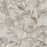 Textured Wallpaper, Birds Plants, Gray Silver White, 1 Roll