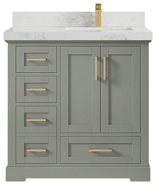 Boston 36 Left Offset Bath Vanity in Evergreen 2" Calacatta Nuvo