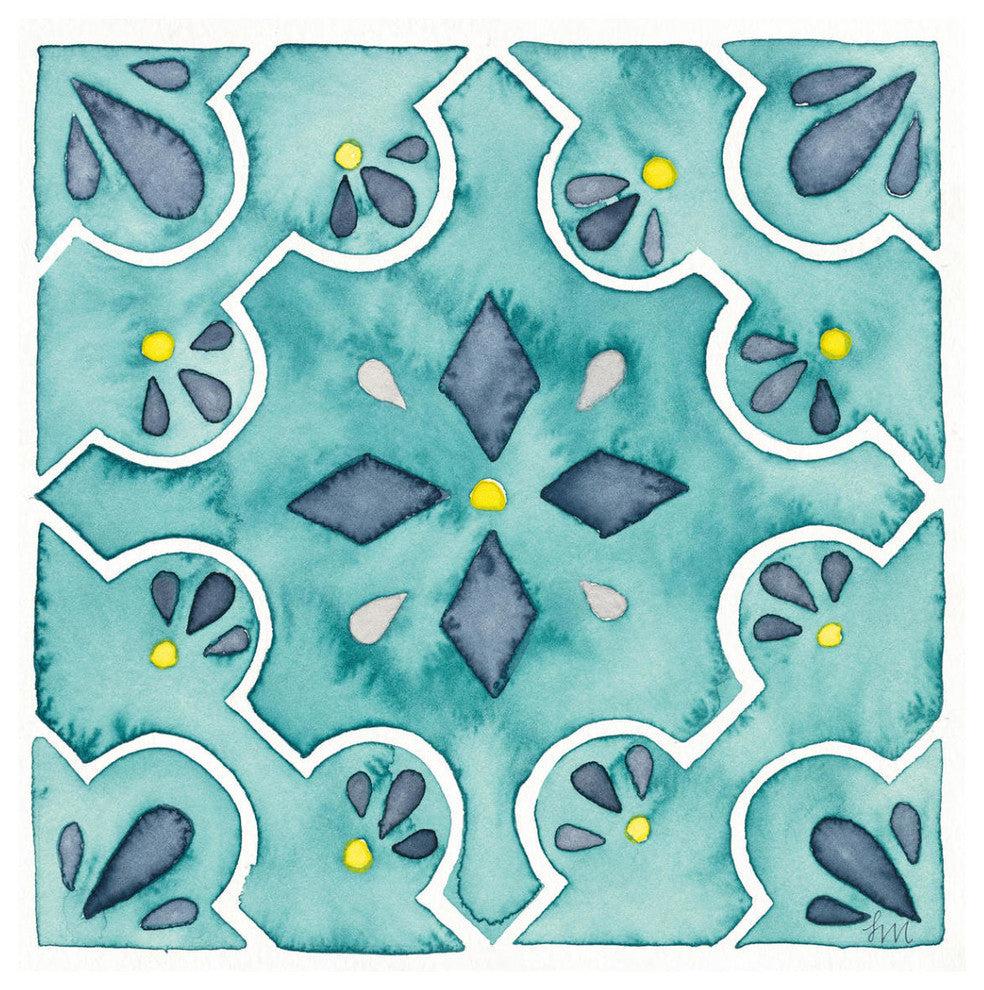"Garden Getaway Tile II Teal" Digital Paper Print by Laura Marshall, 42"x42"