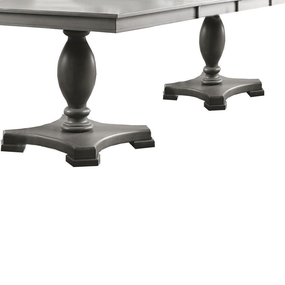 Benzara BM215018 Dining Table With Double Pedestal Base and Extension Leaf, Gray