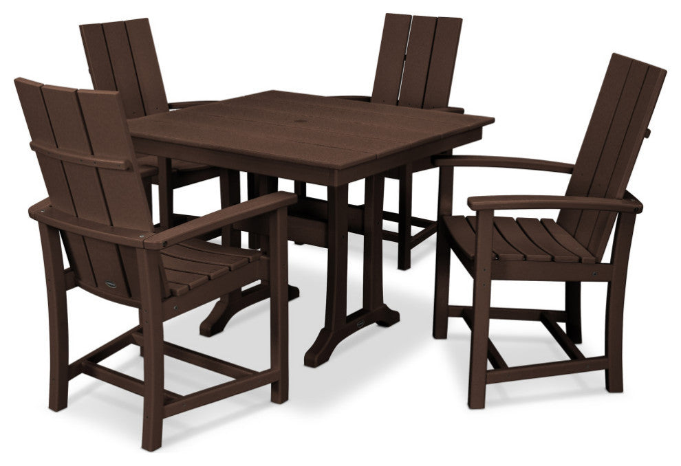 POLYWOOD Modern Adirondack 5-Piece Farmhouse Dining Set, Mahogany