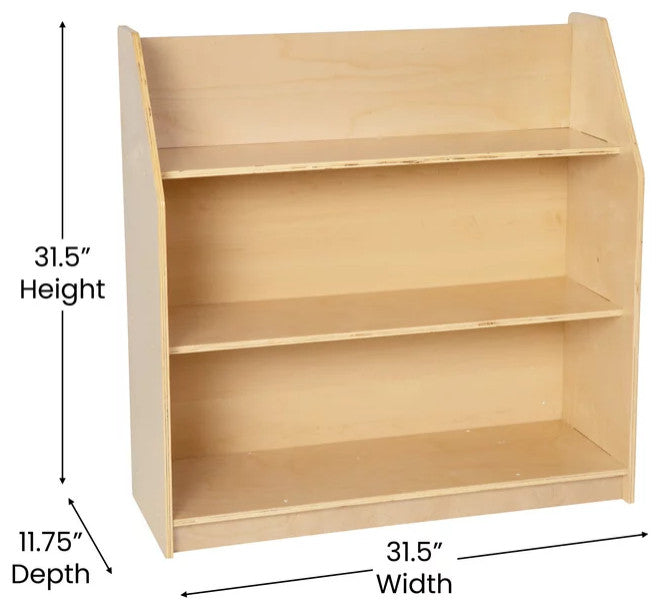 Traditional Bookcase, Hardwood Frame With Open Compartments, Natural
