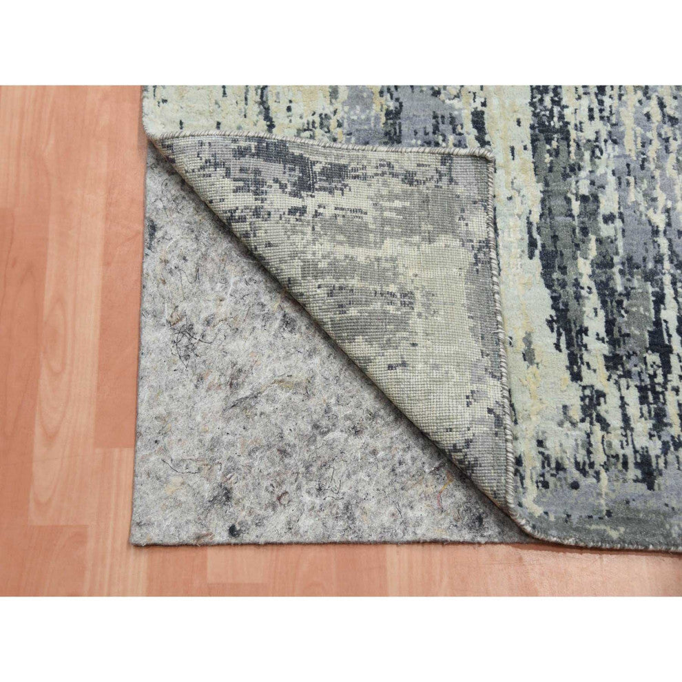 Charcoal Gray Wool and Silk Denser Weave Hand Knotted Runner Rug, 2'7"x10'3"