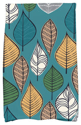 Autumn Leaves Floral Print Kitchen Towel, Teal
