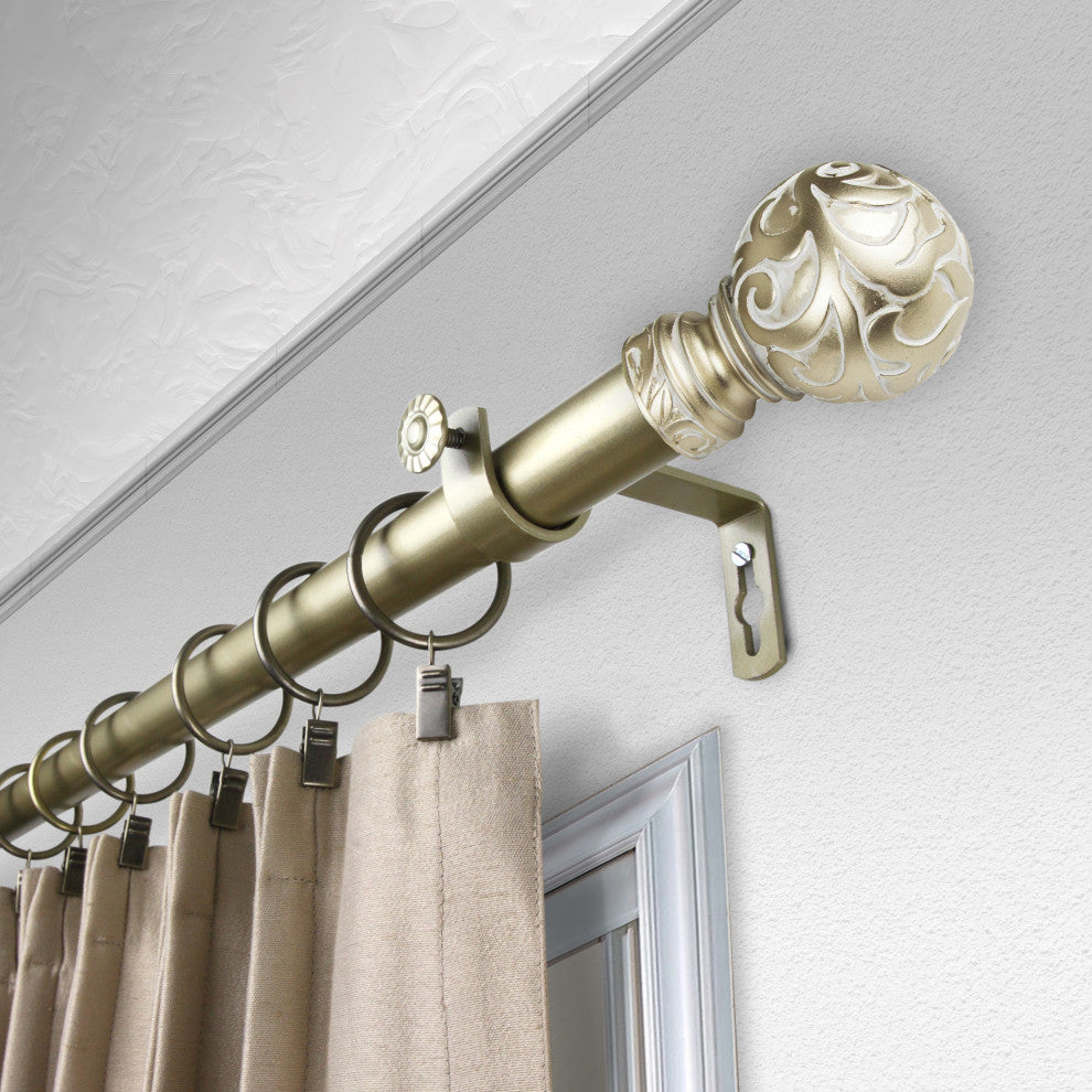 Swirl 1" Curtain Rod, Black, Gold, 160"-240"