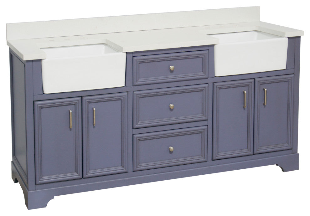Zelda 72" Bathroom Vanity, Powder Gray, Quartz