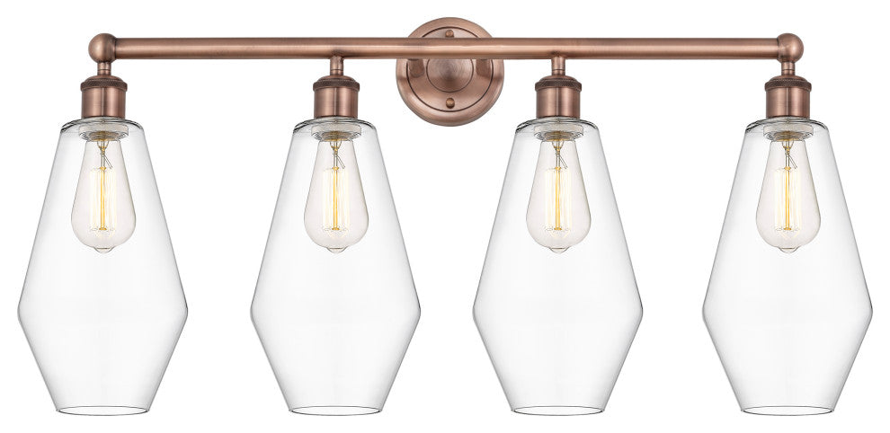 Cindyrella 4-Light 34" Bath Vanity Light, Antique Copper, Clear Shade