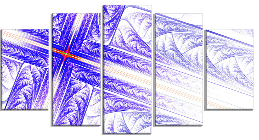 Blue Fractal Cross Design, Contemporary Canvas Art Print, 60"x32", 5 Panels
