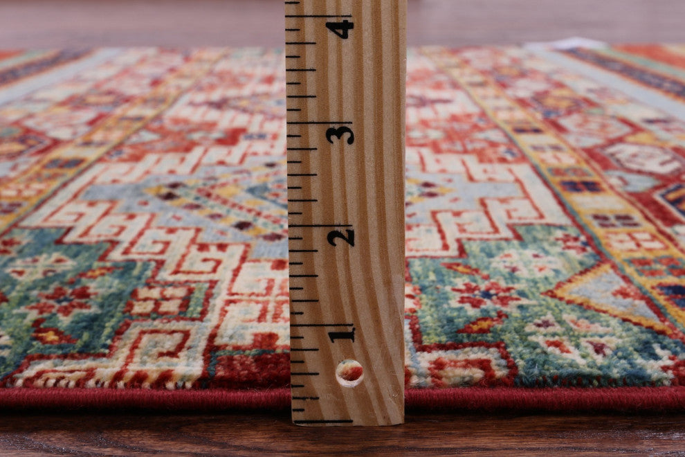 3' 3" X 3' 6"' Square Super Kazak Khorjin Handmade Rug Q10819
