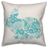 Teal Floral Bunny Silhouette 20x20 Throw Pillow