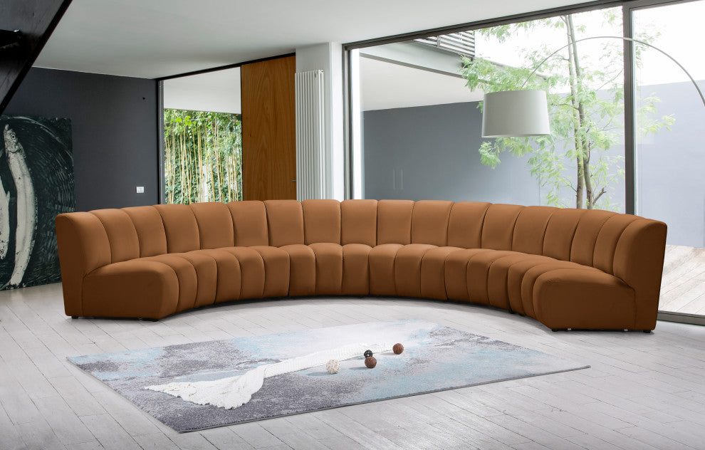 Infinity Channel Tufted Velvet Modular Chair, Saddle, 6 Piece
