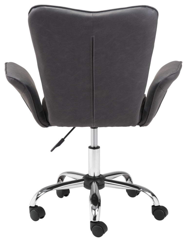 Computer Chair, Faux Vinyl Leather, Steel, Gray, Chrome, Business Office