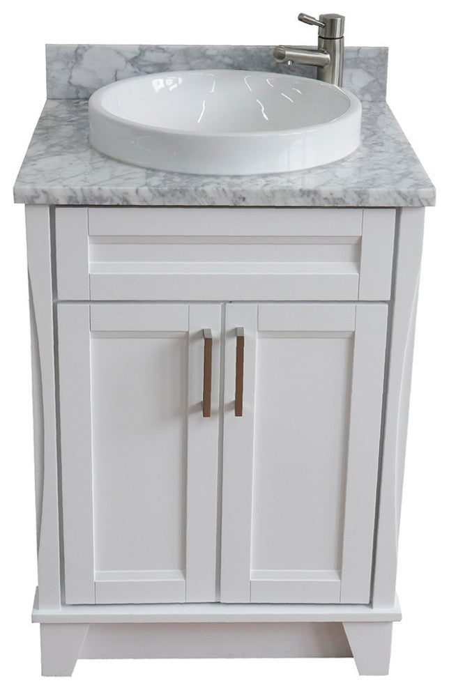 25" Single Sink Vanity, White Finish With White Carrara Marble And Round Sink