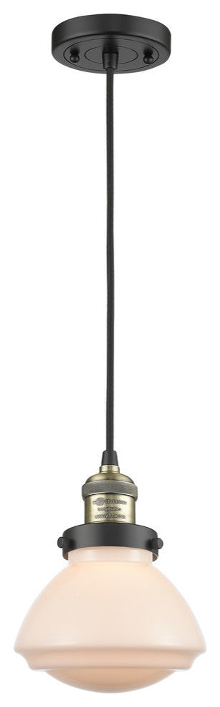 Olean 1-Light Mini Pendant, Black Antique Brass, Matte White