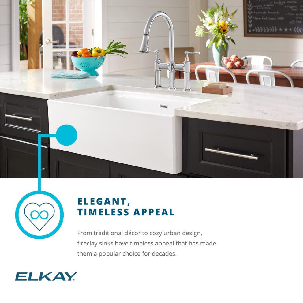 SWU1517WH Elkay Fireclay 16-7/16" Undermount Bar Sink, White