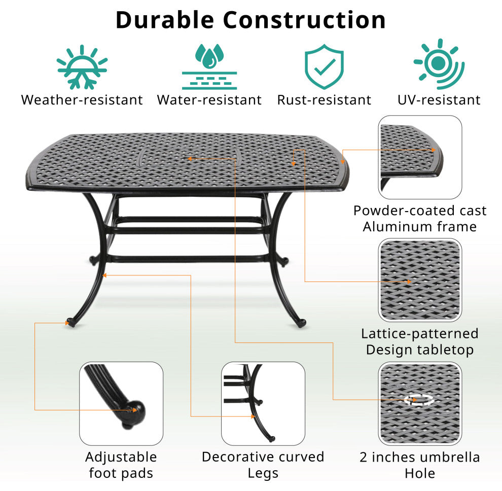 Stinson 64" Square Outdoor Cast Aluminum Dining Table, Dark Lava Bronze