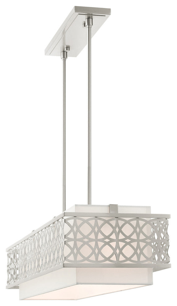Brushed Nickel Fretwork, Ornamental, Sophisticated Linear Chandelier