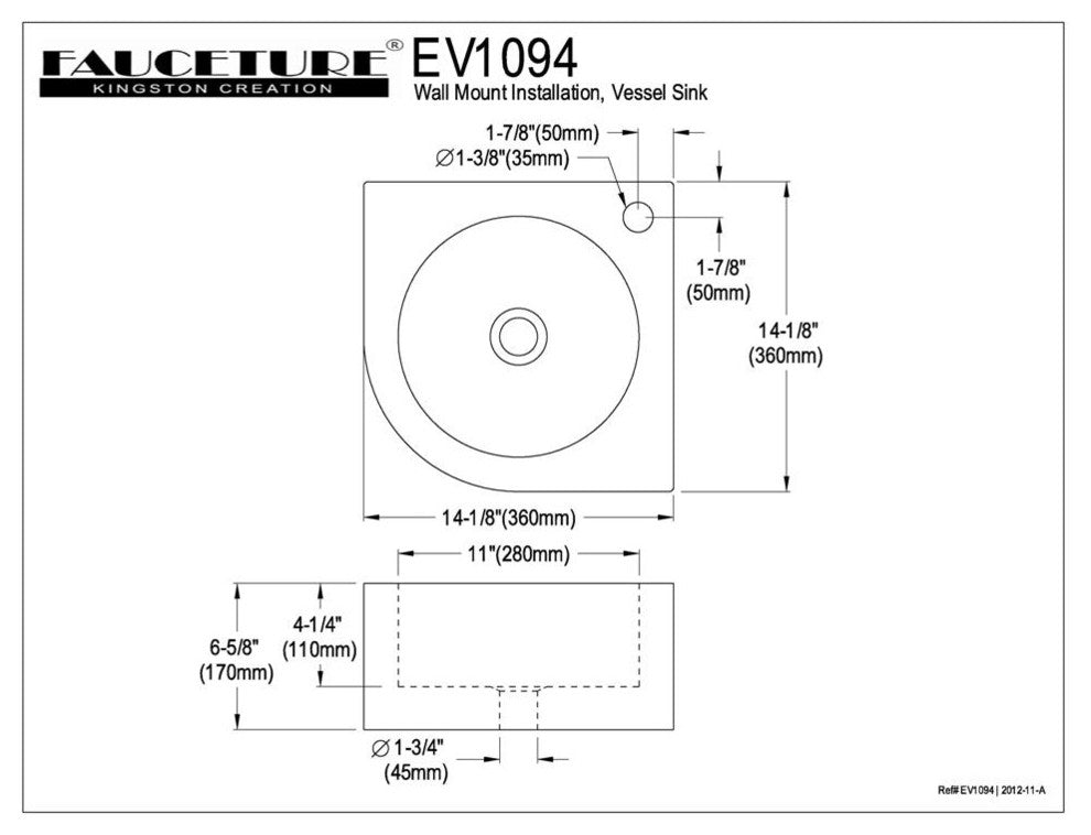White Manhattan White China Vessel Bathroom Sink with Faucet Hole EV1094