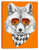 Fox with Mirror and Sunglasses, Contemporary Animal Art Canvas, 28"x60"