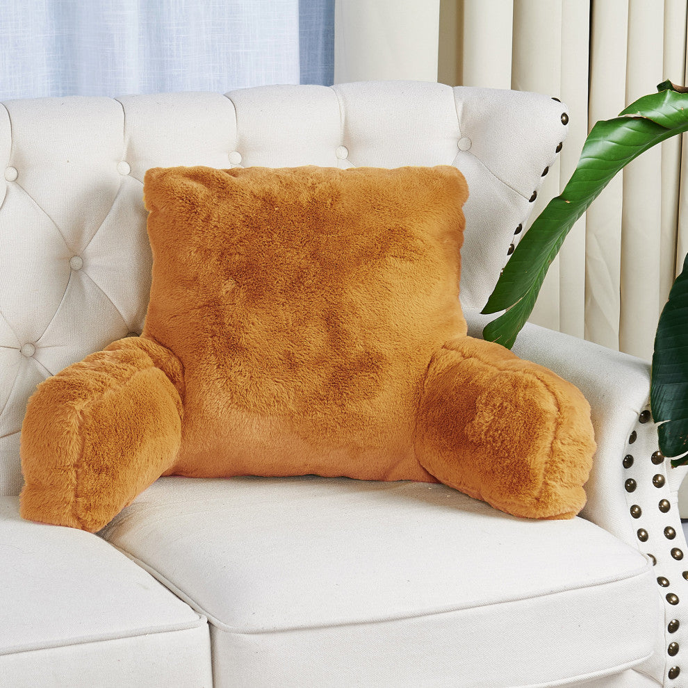 Fox Faux Fur Bedrest, Needs Assembly, Burnt Orange, 20"x18"x17"