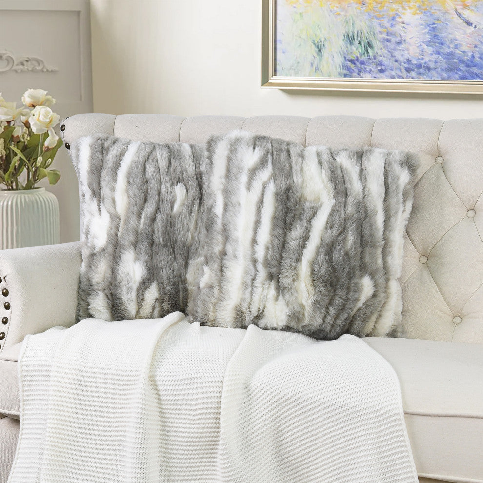 Jacquard Faux Fur Pillow Covers Set of 2, Grey, 26'' x 26''