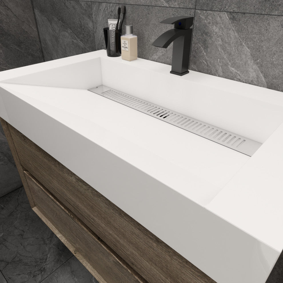 MAX 36" Floating Bath Vanity With Acrylic Sink, Gray Oak