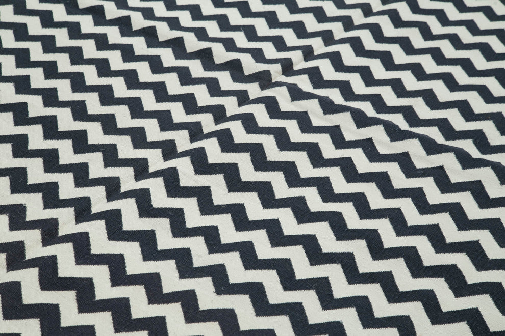 Rug N Carpet - Handmade Wool 9' 0'' x 12' 1'' Modern Design Dhurrie Kilim Rug