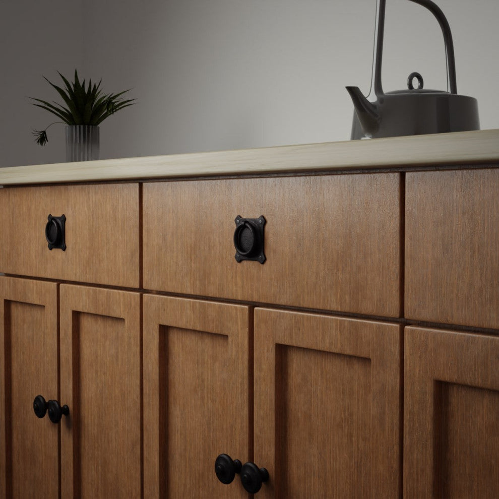 Black Wrought Iron Mission Style Ring Cabinet Pull Swing Handles 2in Set of 4