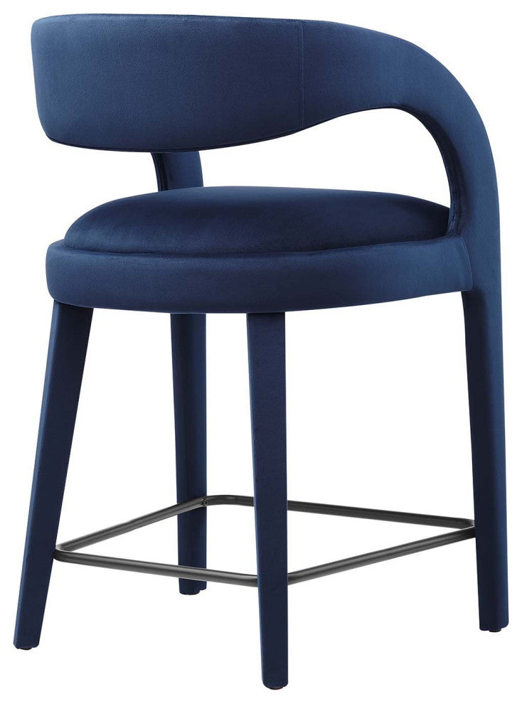 Pinnacle Performance Velvet Counter Stool Set of 2, Midnight Black