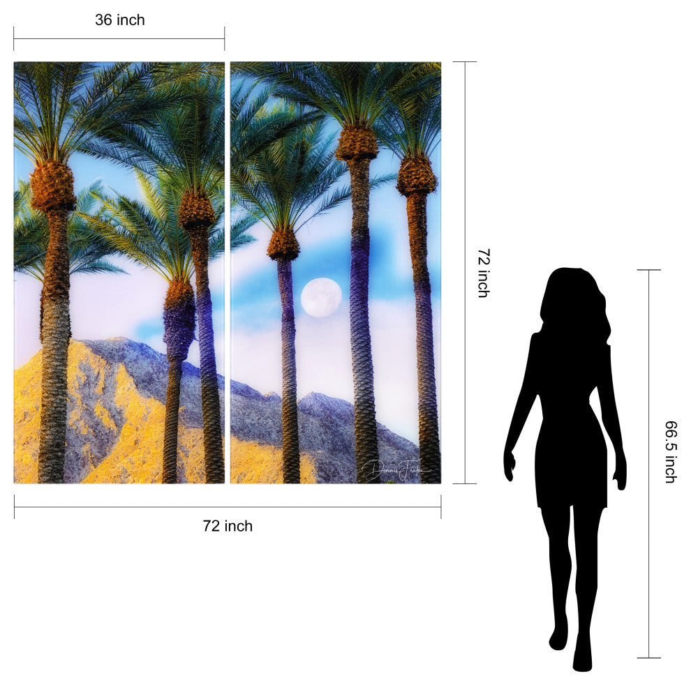 "Moonlit Oasis" Oversized Frameless Reverse Printed Tempered Art Glass Set
