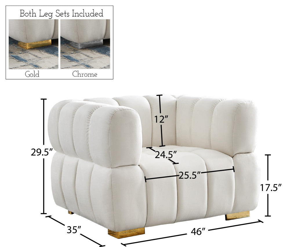 Gwen Velvet Upholstered Chair, Cream, Chair