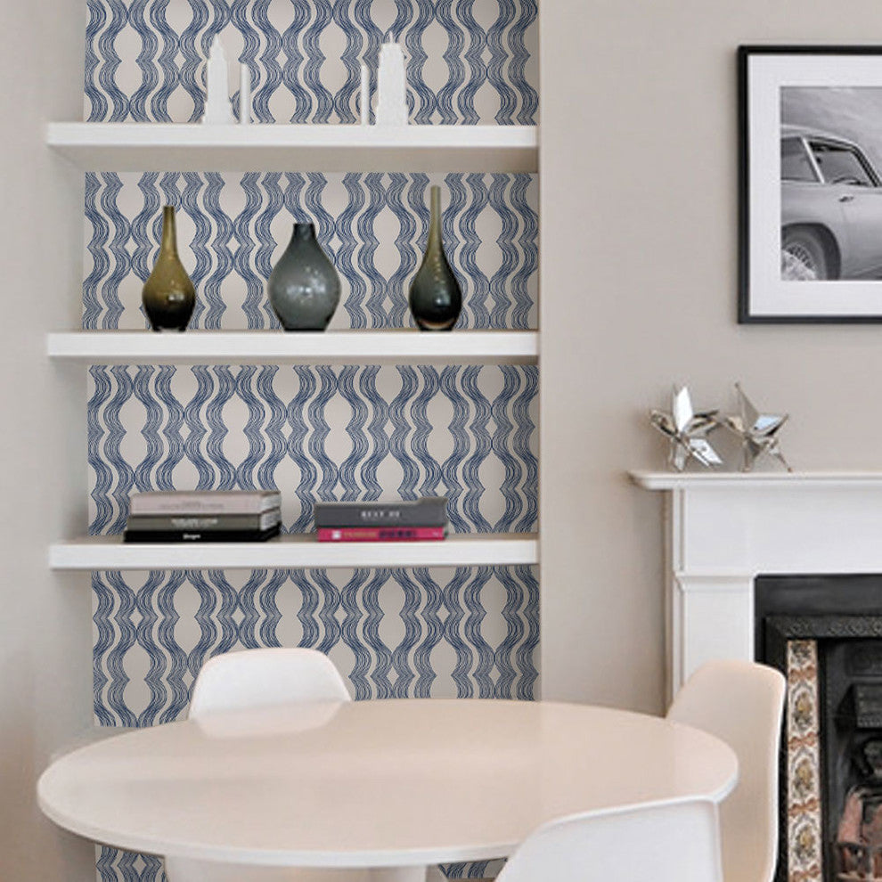 Wave Peel and Stick Vinyl Wallpaper, Navy, 24"x108"