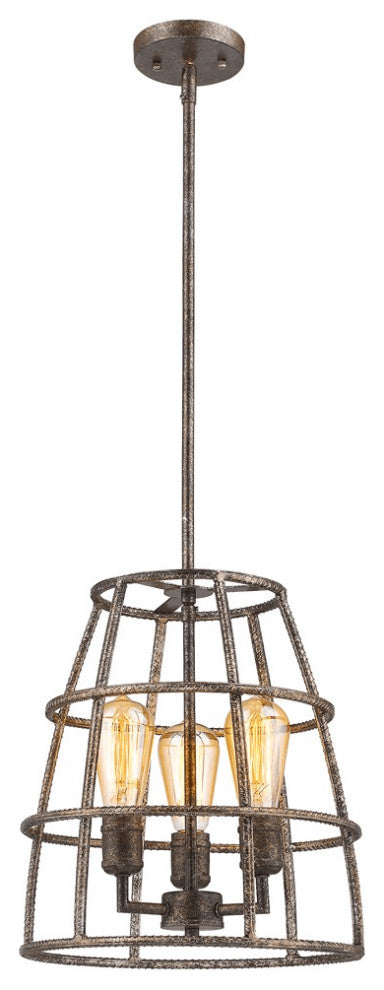 Rebarre 3-Light Antique Silver Drum Pendant With Open Cage Shade