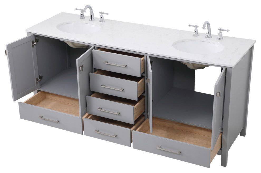 Grey 72" Double Sink Bathroom Vanity