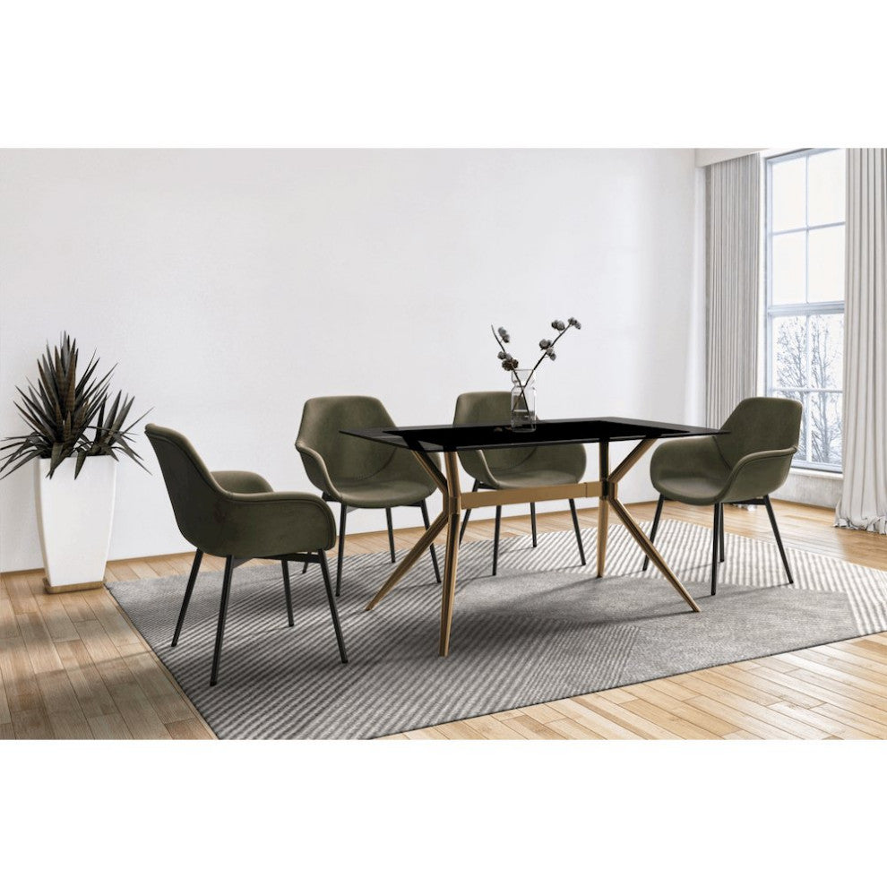 Elega Series Gold Stainless Steel Dining Table 62 With Clear Glass Top