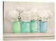 "Peonies in Mason Jars" Stretched Canvas Giclee by Jenny Thomlinson, 24"x18"