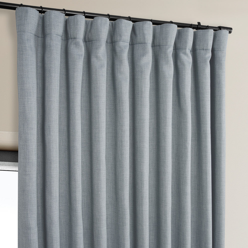 Faux Linen Extra Wide Room Darkening Curtain Single Panel, Heather Grey, 100x84