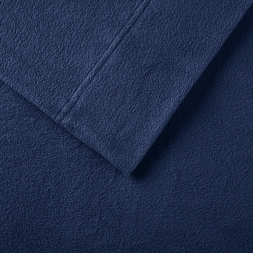 True North by Sleep Philosophy Microfleece Warm Sheet Set, Navy Blue, King