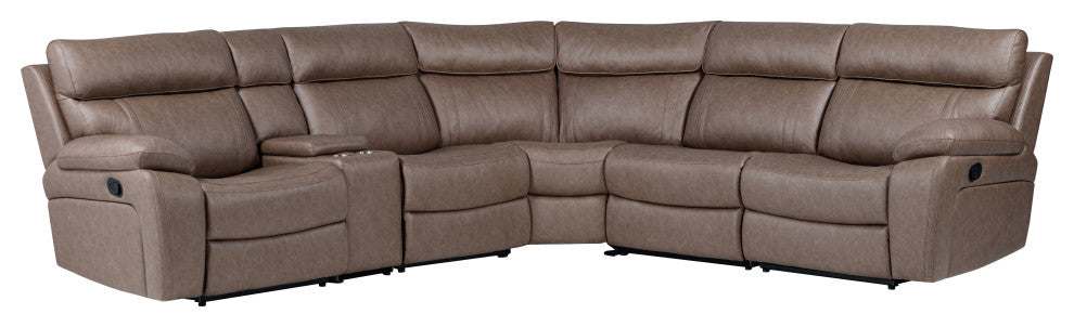 Theon Stokes Toffee 6 Piece Manual Reclining Sectional and Entertainment Console