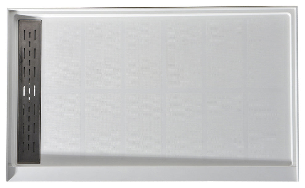 ANZZI 60x36 in. Corner Shower Base, Left Drain, Glossy White Marine Acrylic