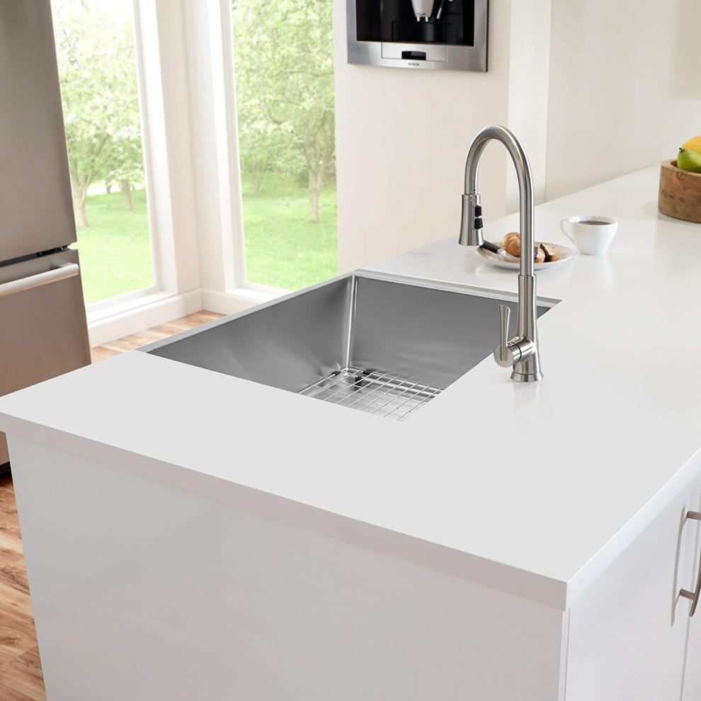Stainless Steel Undermount Single Bowl Kitchen Sink with Accessories, Silver, 24