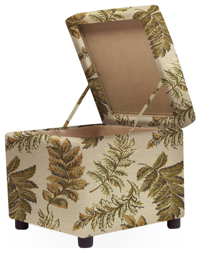 Jacob 18" Storage Cube Ottoman, Tan Floral Jacquard
