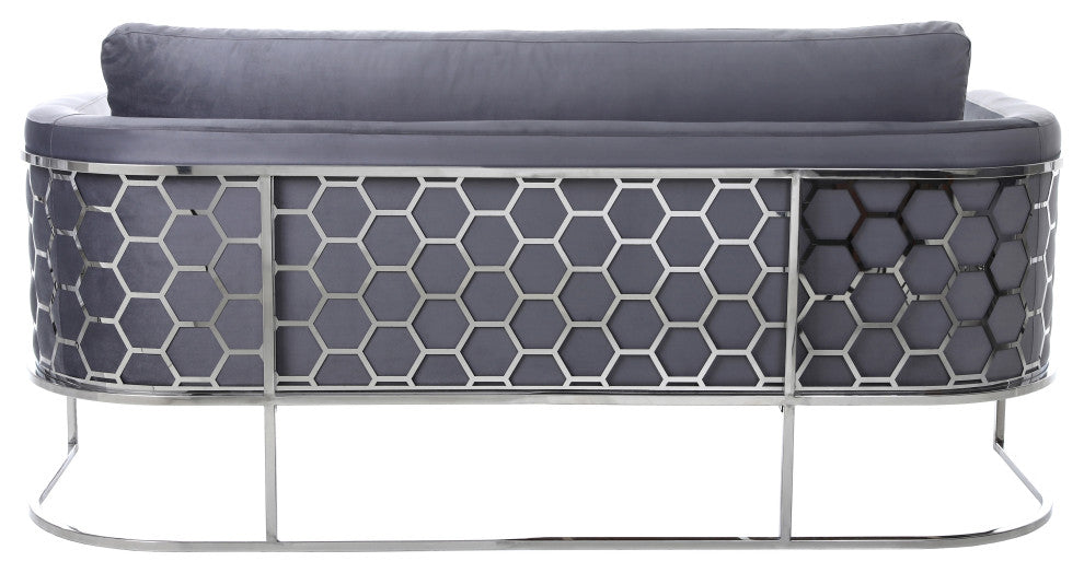 Casa Velvet Upholstered Sofa, Grey, Chrome Finish