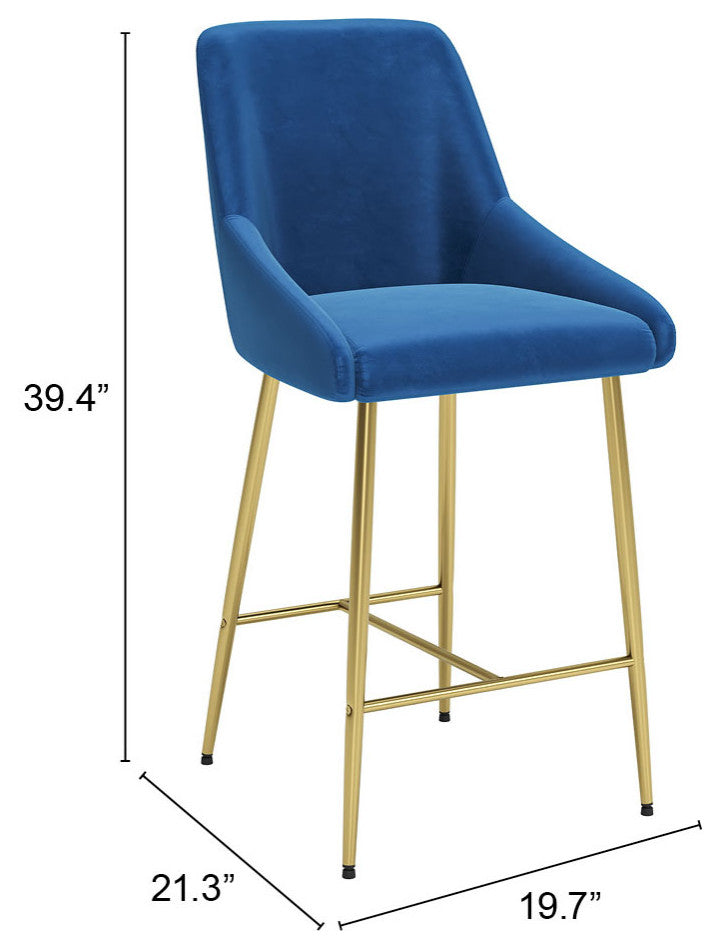Counter Stool Chair, Steel Metal, Fabric, Navy, Gold, Bar Kitchen Cafe Bistro