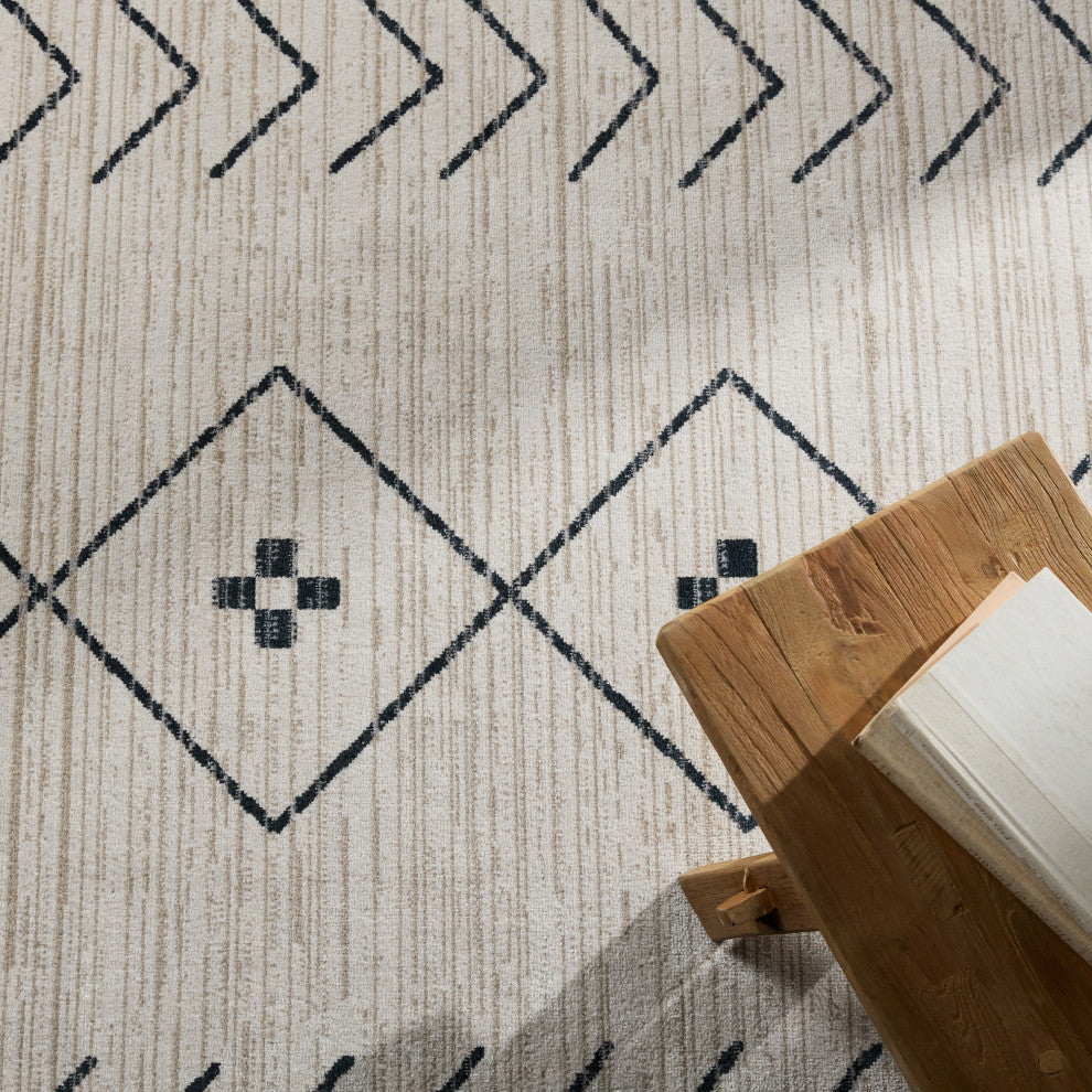 Machine Washable Vibe by Jaipur Living Taos Tribal Cream/ Dark Slate Area Rug, 9