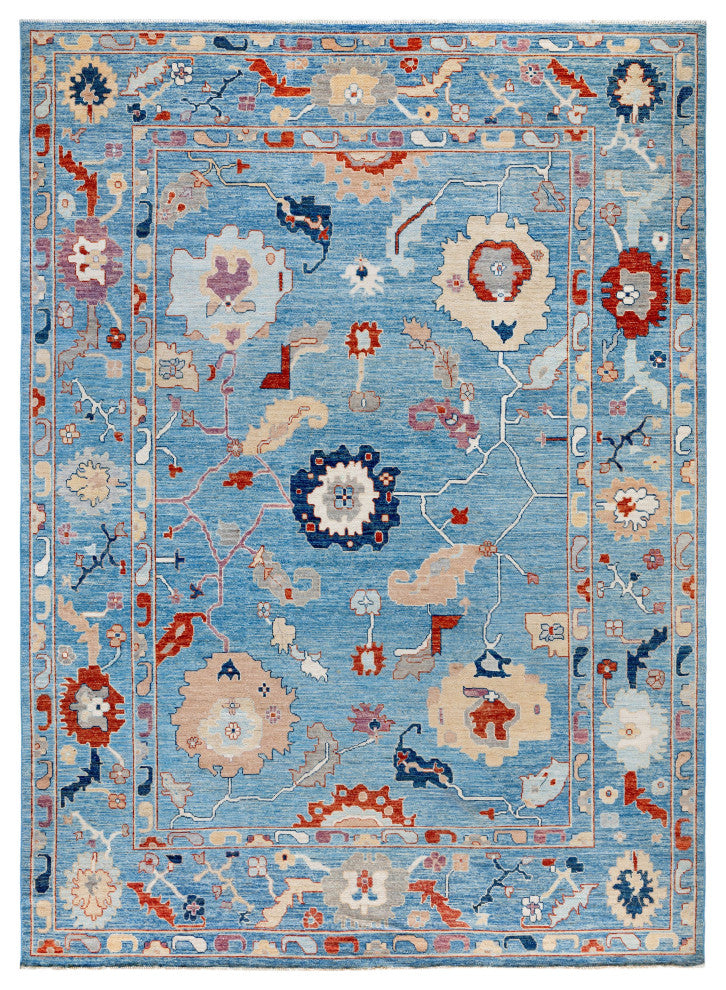 Oushak One-of-a-Kind Hand-Knotted Area Rug Light Blue, 9'2" x 12'8"