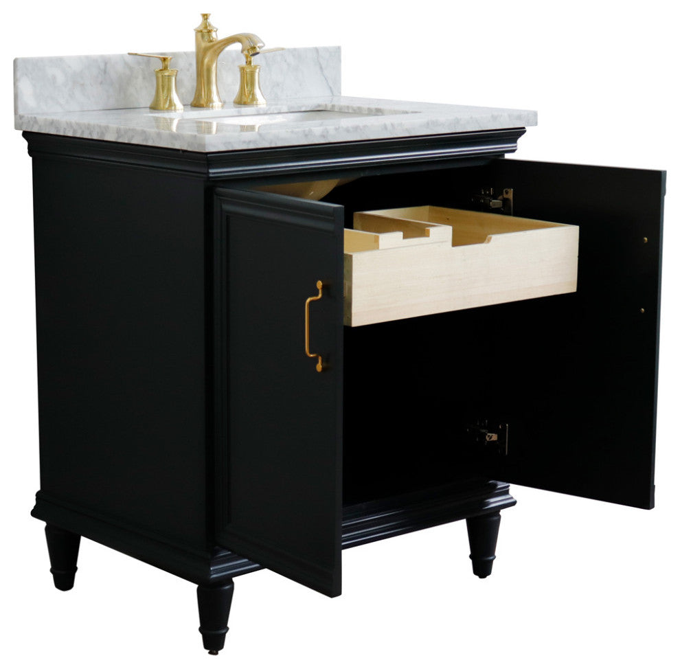 31" Single Vanity, Dark Gray Finish With White Carrara And Rectangle Sink
