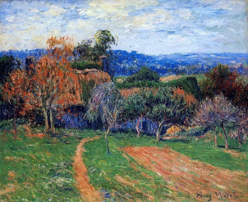 Henri Moret a Farm Near Pont Aven Premium Canvas Print