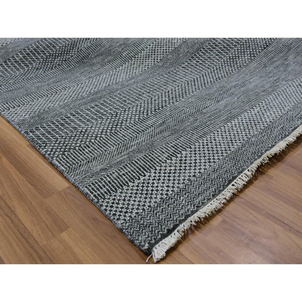 Dim Gray Hand Knotted Modern Grass Design Undyed Wool Oriental Rug 8'11"x12'