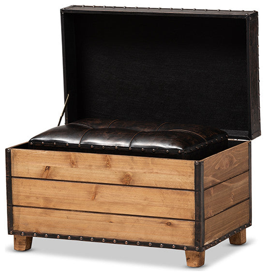 Marelli Rustic Dark Brown Faux Leather 2-Piece Storage Trunk Ottoman Set of 2